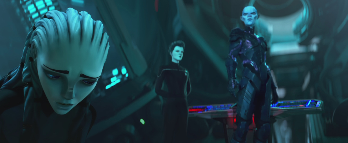 Spoilers. Memory Alpha says that the latest episode of Star Trek Prodigy  includes an artistic logo that was originally created for Star Trek Online.  Another example of video game material sneaking into